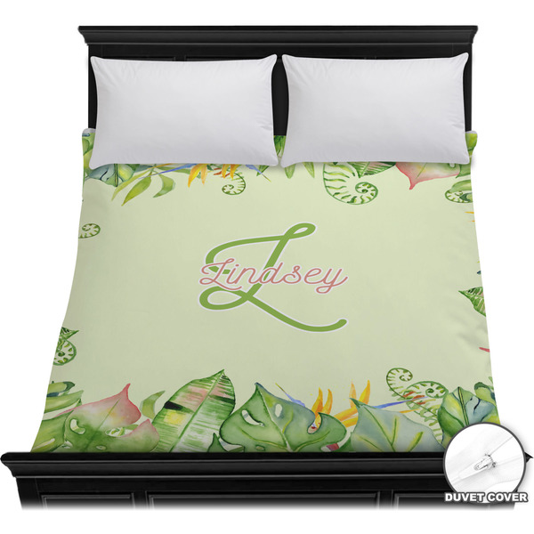 Custom Tropical Leaves Border Duvet Cover - Full / Queen (Personalized)