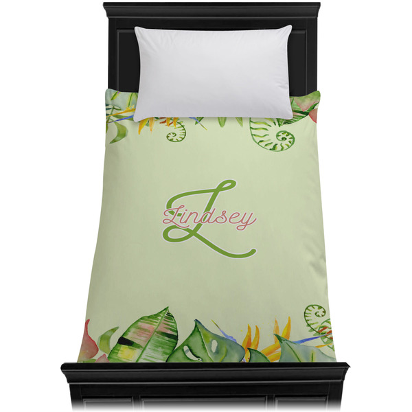 Tropical Leaves Border Duvet Cover - Twin - On Bed - No Prop