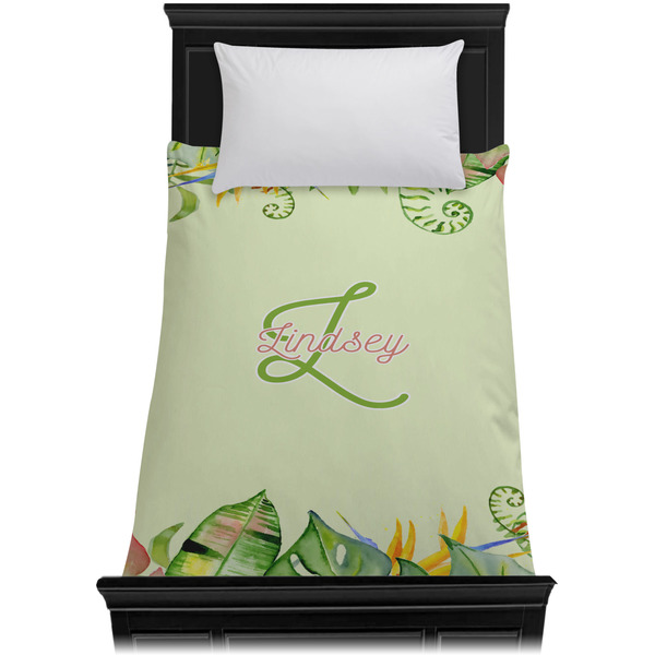 Tropical Leaves Border Duvet Cover - Twin XL - On Bed - No Prop