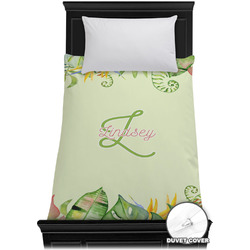 Tropical Leaves Border Duvet Cover - Twin (Personalized)
