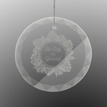 Tropical Leaves Border Engraved Glass Ornament - Round (Personalized)