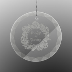 Tropical Leaves Border Engraved Glass Ornament - Round (Personalized)