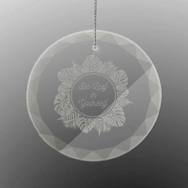 Custom Tropical Leaves Border Engraved Glass Ornament - Round (Personalized)