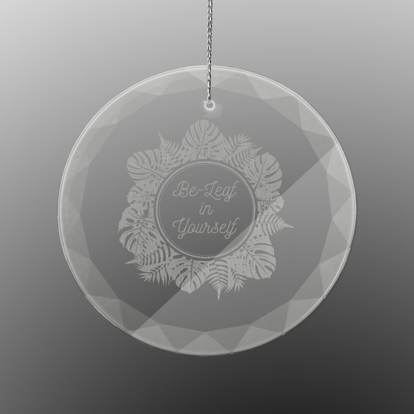 Tropical Leaves Border Engraved Glass Ornament - Round (Front)