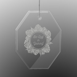 Tropical Leaves Border Engraved Glass Ornament - Octagon (Personalized)