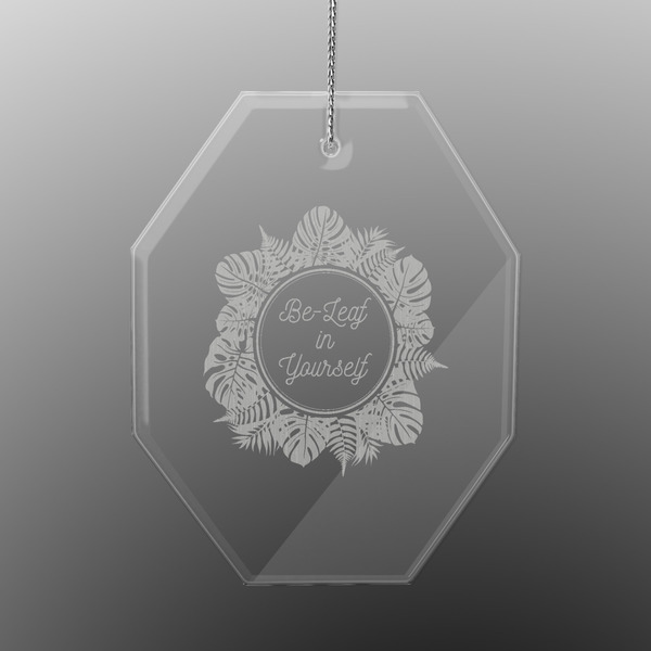 Custom Tropical Leaves Border Engraved Glass Ornament - Octagon (Personalized)