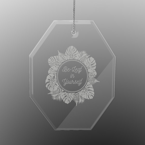 Tropical Leaves Border Engraved Glass Ornaments - Octagon