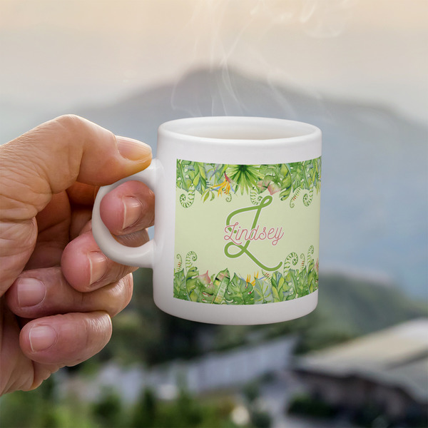 Custom Tropical Leaves Border Single Shot Espresso Cup - Single (Personalized)
