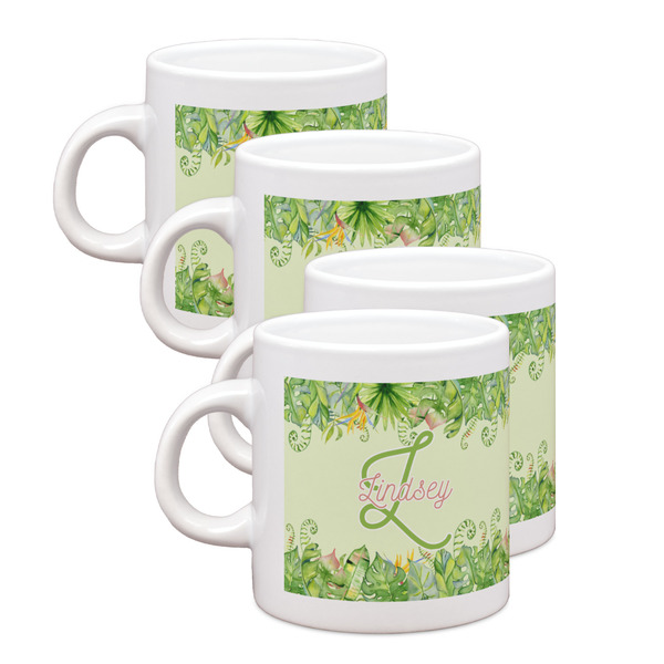 Custom Tropical Leaves Border Single Shot Espresso Cups - Set of 4 (Personalized)