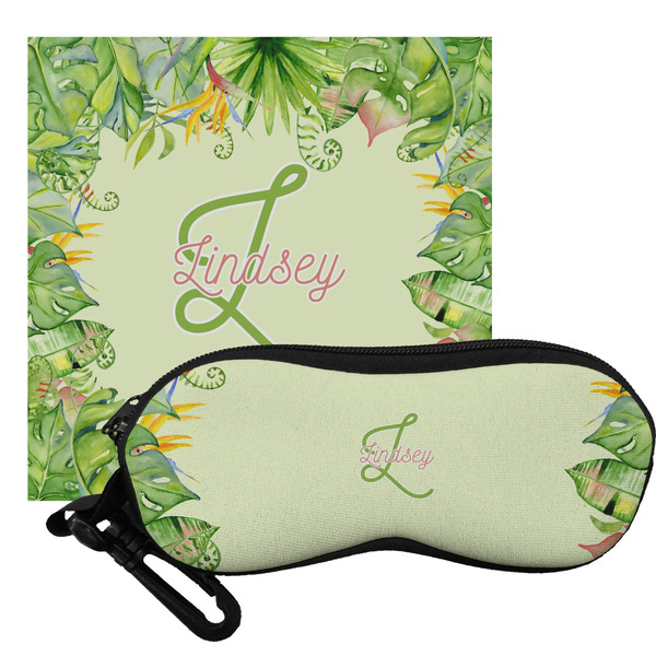 Custom Tropical Leaves Border Eyeglass Case & Cloth (Personalized)