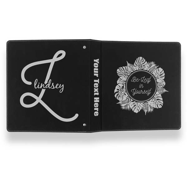 Tropical Leaves Border Leather Binder - 1" - Black- Back Spine Front View