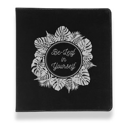 Tropical Leaves Border Leather Binder - 1" - Black (Personalized)