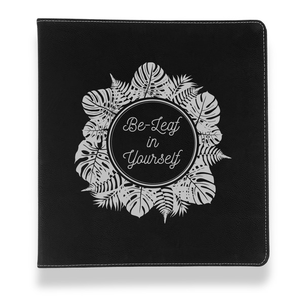 Tropical Leaves Border Leather Binder - 1" - Black - Front View