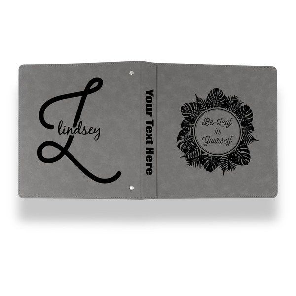 Tropical Leaves Border Leather Binder - 1" - Grey - Back Spine Front View