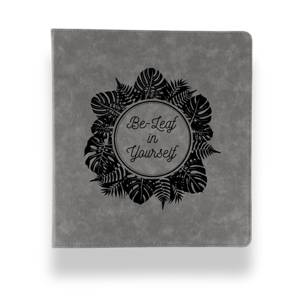 Tropical Leaves Border Leather Binder - 1" - Grey - Front View