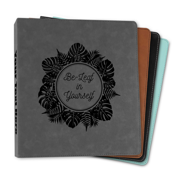 Custom Tropical Leaves Border Leather Binder - 1" (Personalized)