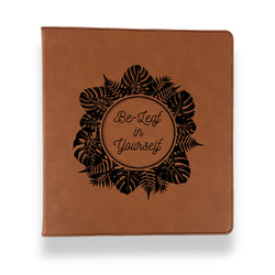 Tropical Leaves Border Leather Binder - 1" - Rawhide (Personalized)