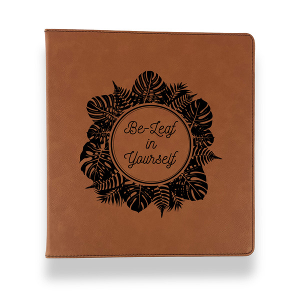 Custom Tropical Leaves Border Leather Binder - 1" - Rawhide (Personalized)