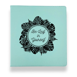 Tropical Leaves Border Leather Binder - 1" - Teal (Personalized)