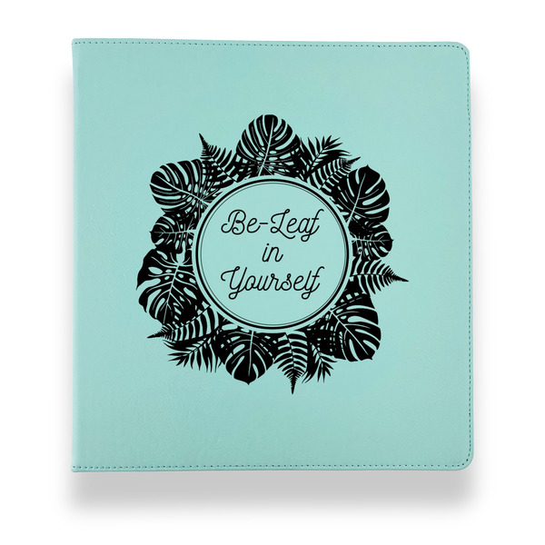 Tropical Leaves Border Leather Binders - 1" - Teal - Front View