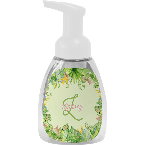 Custom Tropical Leaves Border Foam Soap Bottle - White (Personalized)