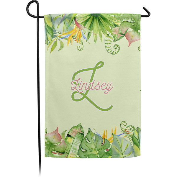 Custom Tropical Leaves Border Small Garden Flag - Double Sided w/ Name and Initial