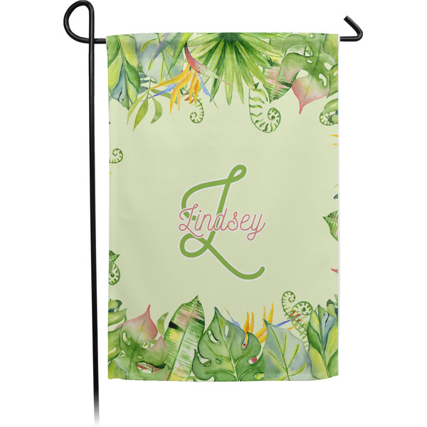 Custom Tropical Leaves Border Small Garden Flag - Single Sided w/ Name and Initial