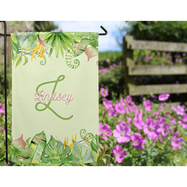 Tropical Leaves Border Garden Flag - Outside In Flowers