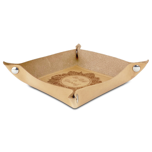 Tropical Leaves Border Genuine Leather Valet Trays - ANGLE (folded)