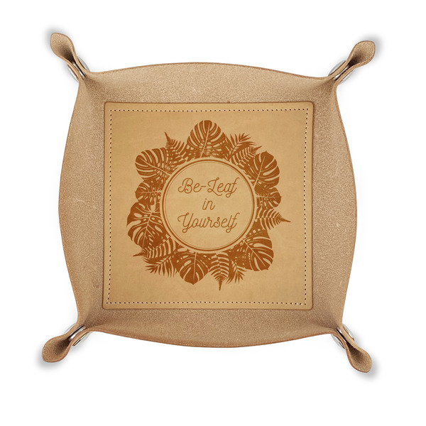 Custom Tropical Leaves Border Genuine Leather Dice Tray (Personalized)