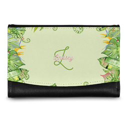Tropical Leaves Border Genuine Leather Women's Wallet - Small (Personalized)
