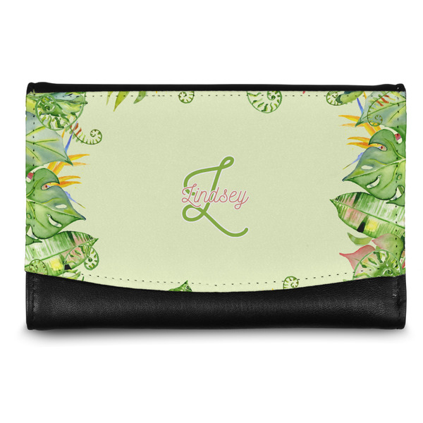Custom Tropical Leaves Border Genuine Leather Women's Wallet - Small (Personalized)