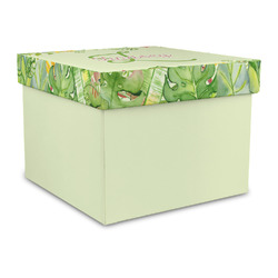Tropical Leaves Border Gift Box with Lid - Canvas Wrapped - Large (Personalized)