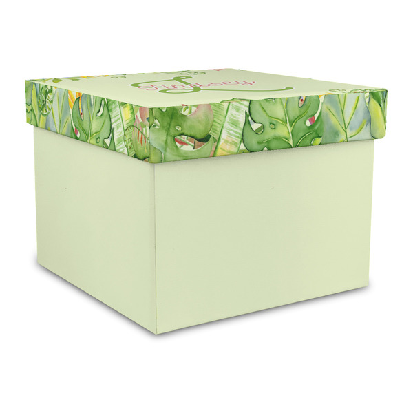 Custom Tropical Leaves Border Gift Box with Lid - Canvas Wrapped - Large (Personalized)