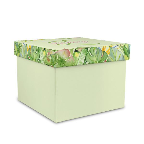Custom Tropical Leaves Border Gift Box with Lid - Canvas Wrapped - Medium (Personalized)