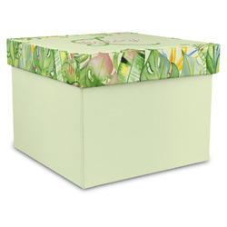 Tropical Leaves Border Gift Box with Lid - Canvas Wrapped - X-Large (Personalized)