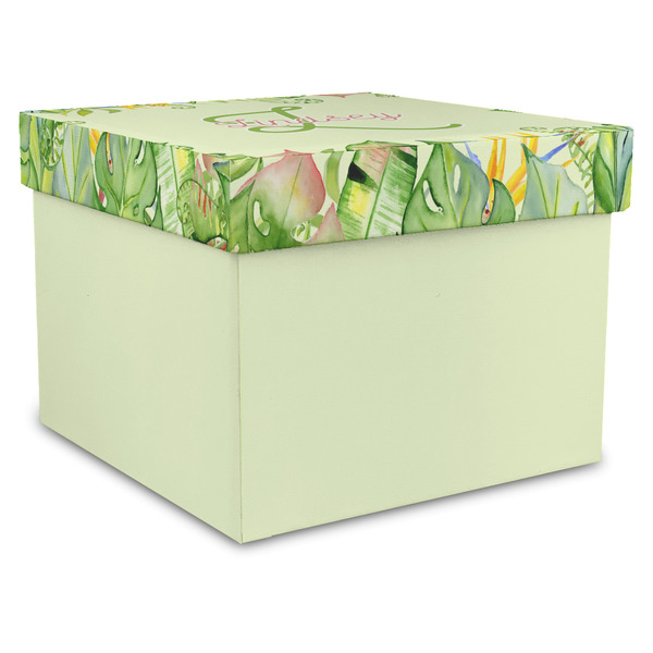 Custom Tropical Leaves Border Gift Box with Lid - Canvas Wrapped - X-Large (Personalized)