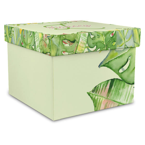 Custom Tropical Leaves Border Gift Box with Lid - Canvas Wrapped - XX-Large (Personalized)