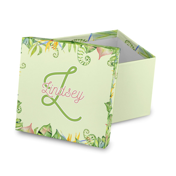 Custom Tropical Leaves Border Gift Box with Lid - Canvas Wrapped (Personalized)