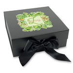 Tropical Leaves Border Gift Box with Magnetic Lid - Black (Personalized)