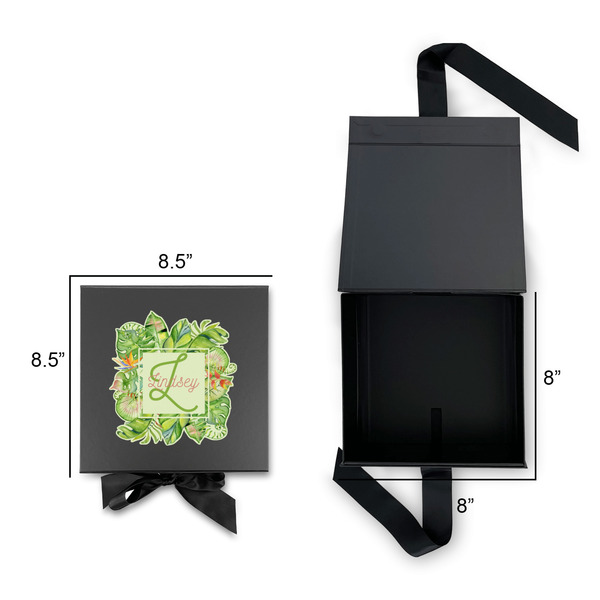 Tropical Leaves Border Gift Boxes with Magnetic Lid - Black - Open & Closed