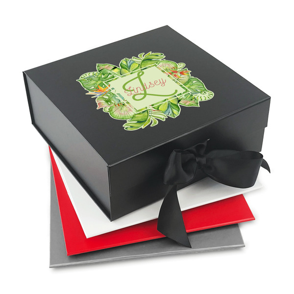 Custom Tropical Leaves Border Gift Box with Magnetic Lid (Personalized)