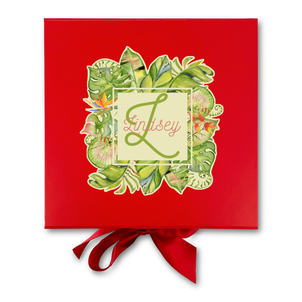 Tropical Leaves Border Gift Boxes with Magnetic Lid - Red - Approval