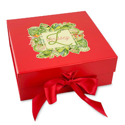 Tropical Leaves Border Gift Box with Magnetic Lid - Red (Personalized)
