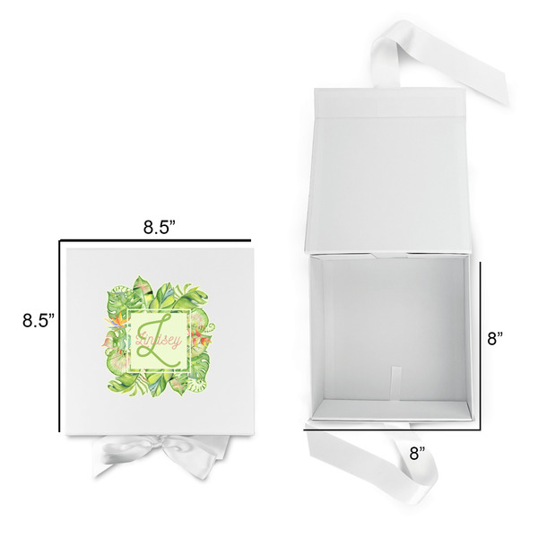Tropical Leaves Border Gift Boxes with Magnetic Lid - White - Open & Closed