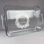 Tropical Leaves Border Glass Baking and Cake Dish (Personalized)