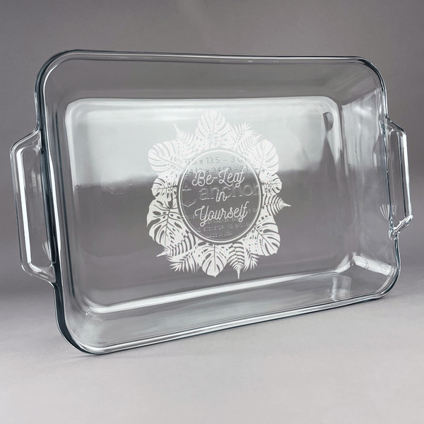 Custom Tropical Leaves Border Glass Baking Dish - 13in x 9in (Personalized)