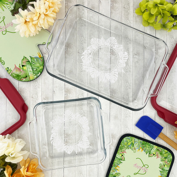 Tropical Leaves Border Glass Baking Dish Set - LIFESTYLE