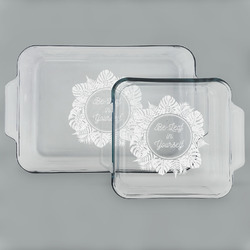 Tropical Leaves Border Set of Glass Baking & Cake Dish - 13in x 9in & 8in x 8in (Personalized)