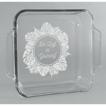 Tropical Leaves Border Glass Cake Dish - 8in x 8in (Personalized)